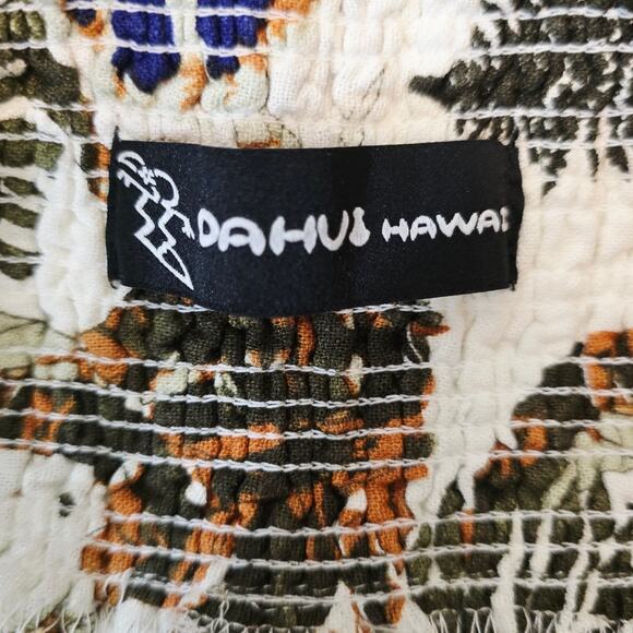 DAHUI Hawaii Smocked Waist Wide Leg Linen Hawaiian Leaf Print Pants L NWT - Picture 5 of 6